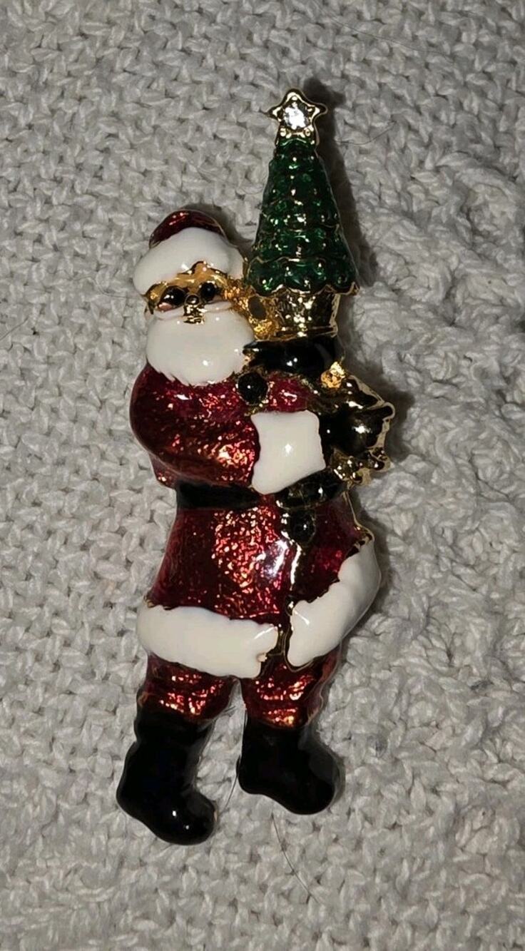 Vtg Christopher Radko Santa Pin Shiny Brite Goldtone Enamel Christmas Holiday